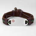 Logan Leather Hemp Medical Bracelet Engravable Front Dk Green Accent